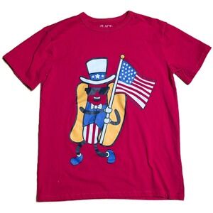 The Childrens Place Hot Dog Uncle Sam Flag T Shirt Kid's Size L 10 12 Red